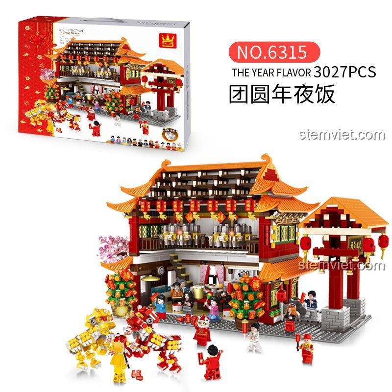Hộp sản phẩm bộ lắp ghép WANGE 6315 The Year Flavor với 3027 chi tiết, chủ đề Tết Nguyên Đán, giá tốt.