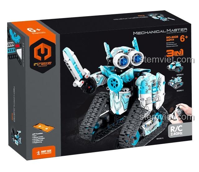 Hộp đồ chơi Wanzhi 8028 Robot Pháo Thủ, 398 chi tiết, cho bé 6+, có điều khiển từ xa và kết nối app.