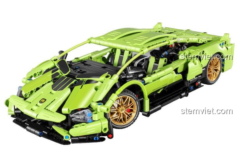 Mô hình đồ chơi lắp ráp siêu xe Lamborghini màu hồng Wanzhi 9803, một biến thể màu sắc khác của bộ xếp hình 9808, dành cho bé trai 6 tuổi.