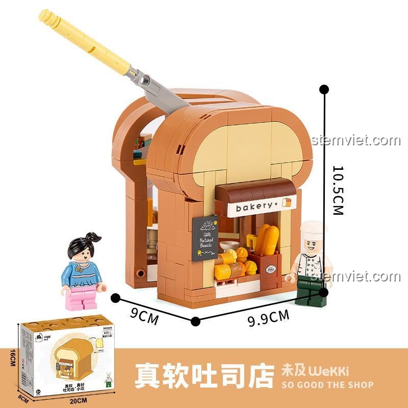 bộ lắp ghép Mô Hình Tiệm Bánh Wekki 506036 kèm hộp sản phẩm và kích thước, đồ chơi lắp ráp chất lượng cao cho bé gái 5 tuổi