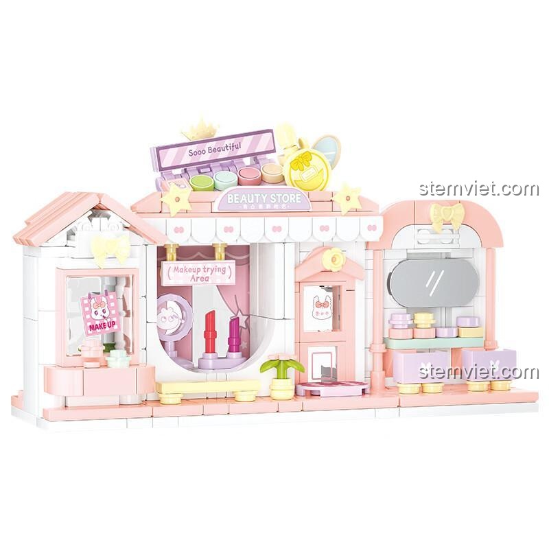 Đồ chơi mô hình Beauty Store 516615 của Wekki khi mở ra, khoe trọn nội thất bên trong.