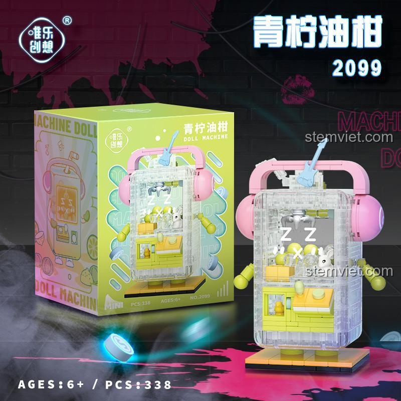 Bộ lắp ghép Wele Creative 2099 Máy Gắp Gấu Bông, mô hình máy gắp thú mini với chi tiết chanh dây ô mai, dành cho bé gái 6 tuổi, chất lượng cao.