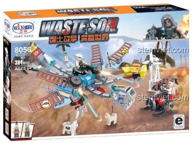 Hộp sản phẩm đồ chơi mô hình Winner 8056, mô tả Rồng máy hai đầu trong bối cảnh sa mạc hậu tận thế. Món quà giá tốt cho bé trai.