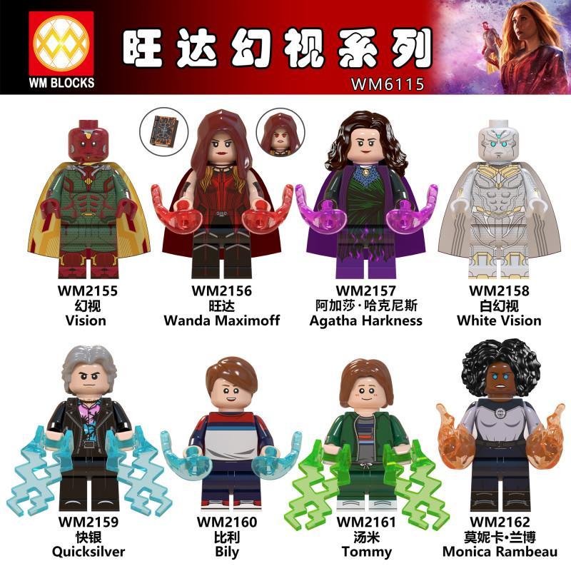 Bộ đồ chơi WM6115 Bộ 8 Minifigure WandaVision siêu anh hùng, đồ chơi lắp ráp nhân vật Marvel chất lượng cao cho bé trai và bé gái 6 tuổi, giá tốt.