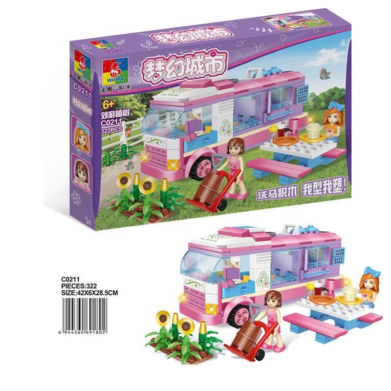 Bộ lắp ráp Xe cắm trại dã ngoại WOMA C0211 cho bé gái 6 tuổi. Đồ chơi xếp hình giá rẻ, chất lượng, giúp bé phát triển sự sáng tạo.