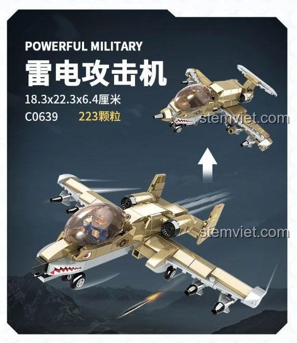 Bộ lắp ghép Máy bay chiến đấu quân sự WOMA C0639, đồ chơi lắp ráp máy bay tiêm kích 223 mảnh ghép, phù hợp bé trai 6 tuổi