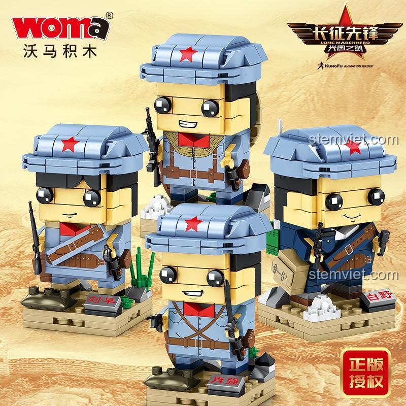 Bộ xếp hình Mô hình BrickHeadz quân đội WOMA C0714, bản quyền chính thức từ phim hoạt hình Trường Chinh Tiên Phong.