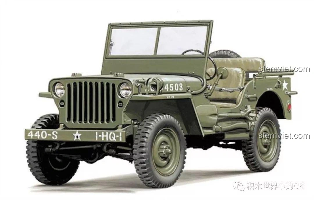 Hình ảnh minh họa xe Jeep Willys MB quân sự Mỹ, mẫu xe huyền thoại trong Chiến tranh Thế giới thứ II.