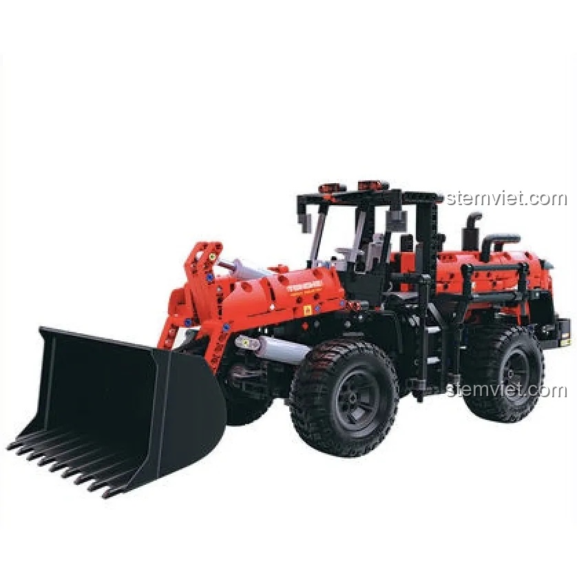 Mô hình xe xúc lật công trình ONEBOT OBZZJ01AIQI màu đỏ đen cực ngầu, đồ chơi lắp ráp kỹ thuật cho bé trai 14 tuổi.