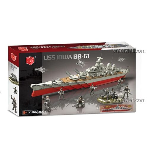 Xiang Jun XJ-876 Thiết giáp hạm USS Iowa BB-61 mô hình tàu chiến lớn kèm minifigure lính, đồ chơi lắp ráp cho bé trai 6 tuổi giá tốt