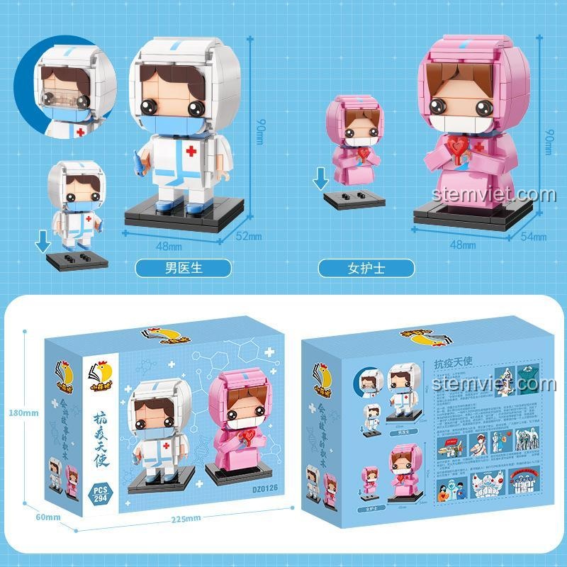 Kích thước chi tiết của Figure Bác sĩ nam DZ 0126 và y tá.