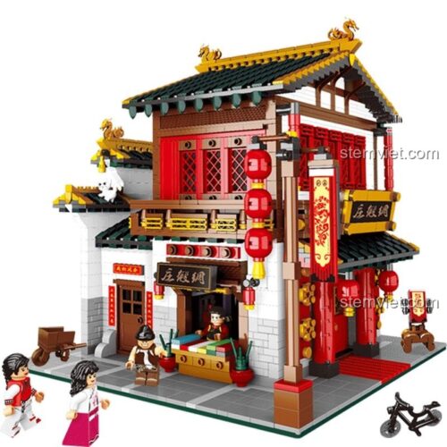 đồ chơi mô hình Cửa Hàng Lụa Đào Trung Hoa XB-01001 với 10 minifigures và phụ kiện, tương thích LEGO®.