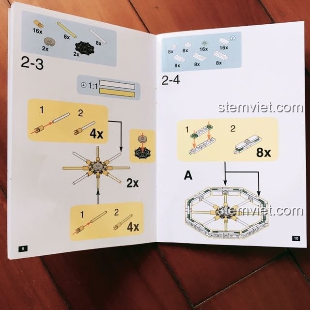 Hướng dẫn lắp ráp phần trục và vành của Vòng quay Mặt trời Xingbao, thể hiện sự phức tạp của thiết kế.