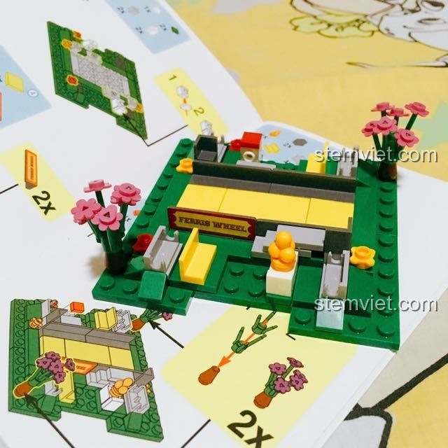 Các bước hoàn thiện vành bánh xe của bộ đồ chơi xếp hình Đu quay khổng lồ.
