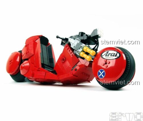 Bộ lắp ráp Kaneda's Bike XB03001, thiết kế MOC bởi Arvo Brothers, với chi tiết động cơ và khung xe phức tạp.