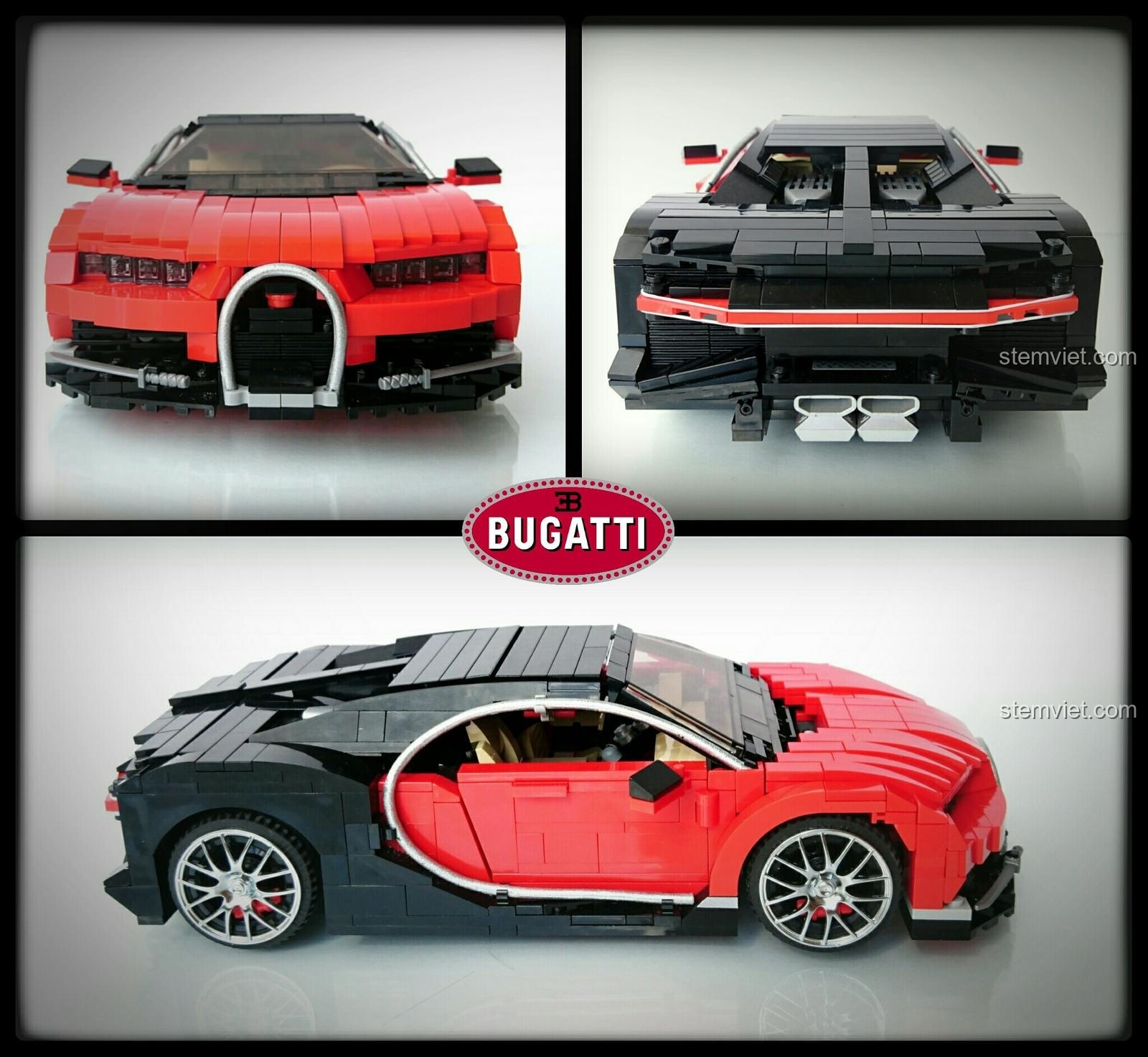 Chi tiết phần đuôi xe của Cỗ máy tốc độ Bugatti Chiron XB03009, làm nổi bật hệ thống ống xả titan.