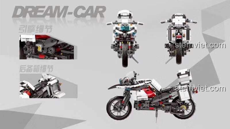 XINGBAO XB-03019 Mô tô Cảnh sát BMW F700 GS Rallye, chi tiết động cơ và hộp sau, đồ chơi mô hình kỹ thuật cao cấp cho bé trai 10 tuổi.