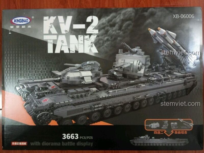Hộp bộ xếp hình Xe tăng Liên Xô KV-2 XINGBAO 06006, 3663 chi tiết.