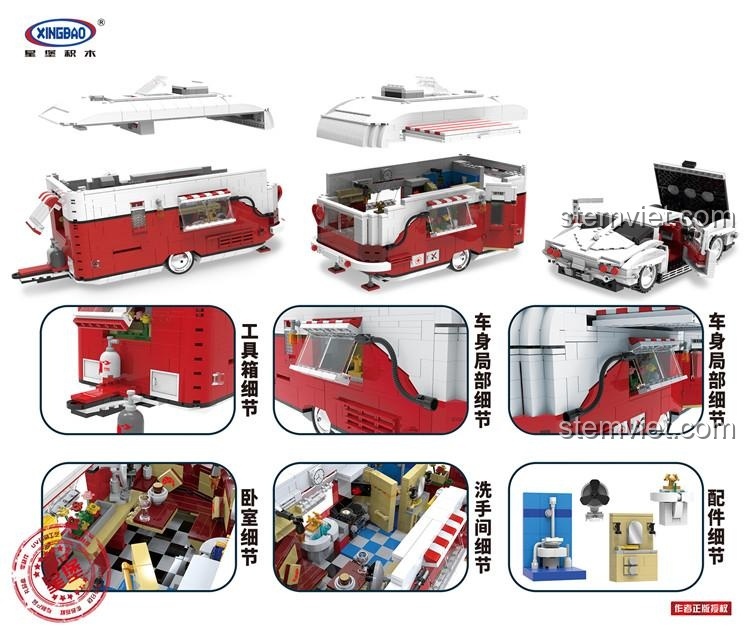 Tổng hợp các chi tiết nổi bật của bộ lắp ráp Xingbao XB-08003 như nội thất, khoang dụng cụ, động cơ.