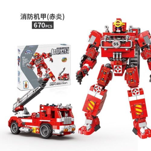 Bộ lắp ráp Robot Cứu Hỏa Biến Hình Xingbao XB-20004 với 670 mảnh ghép, lắp được 2 kiểu robot và xe thang cứu hỏa. Đồ chơi cho bé trai 6 tuổi giá rẻ.