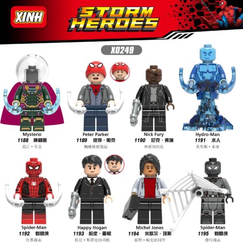 Bộ đồ chơi Minifigures Người Nhện XINH X0249, bộ 8 minifigures siêu anh hùng Marvel chi tiết sắc nét cho bé trai 6 tuổi, giá tốt.
