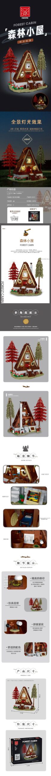 Chi tiết bộ xếp hình Mô hình nhà gỗ tam giác XMORK 031071 với đèn LED, 1689 mảnh ghép.
