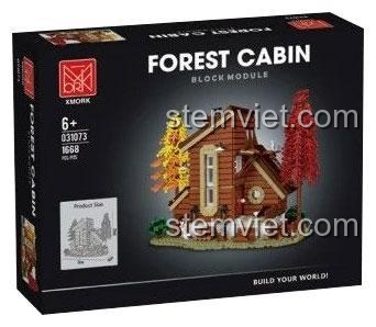 Ảnh quảng cáo tổng hợp các tính năng của bộ lắp ghép XMORK 031073, bao gồm hiệu ứng đèn LED, chi tiết tinh xảo và kích thước sản phẩm.