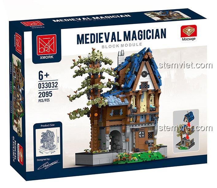 Hộp bộ xếp hình XMORK 033032 Ngôi nhà pháp sư thời Trung cổ với kích thước mô hình rõ ràng, đồ chơi xây dựng chất lượng cao cho trẻ em 6 tuổi.