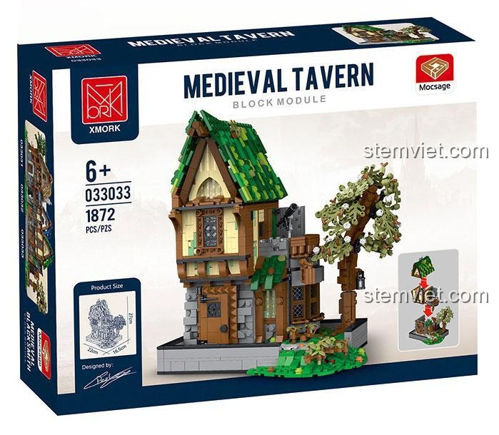 Hộp bộ lắp ghép XMORK 033033 Quán Rượu Thời Trung Cổ, thể hiện kích thước mô hình, phù hợp cho bé 6 tuổi, giá tiết kiệm