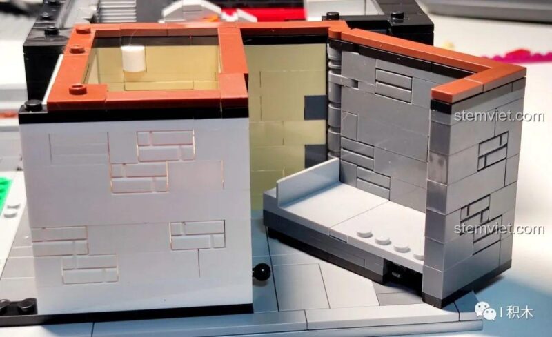 Chi tiết phòng ngủ và phòng tắm trong bộ lắp ghép Tòa nhà module hiện đại.