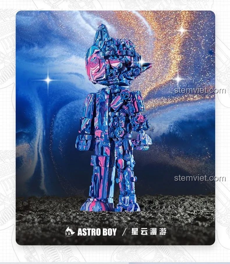 Hình ảnh quảng cáo về việc custom mô hình Astro Boy trắng bằng kỹ thuật đổ màu acrylic.