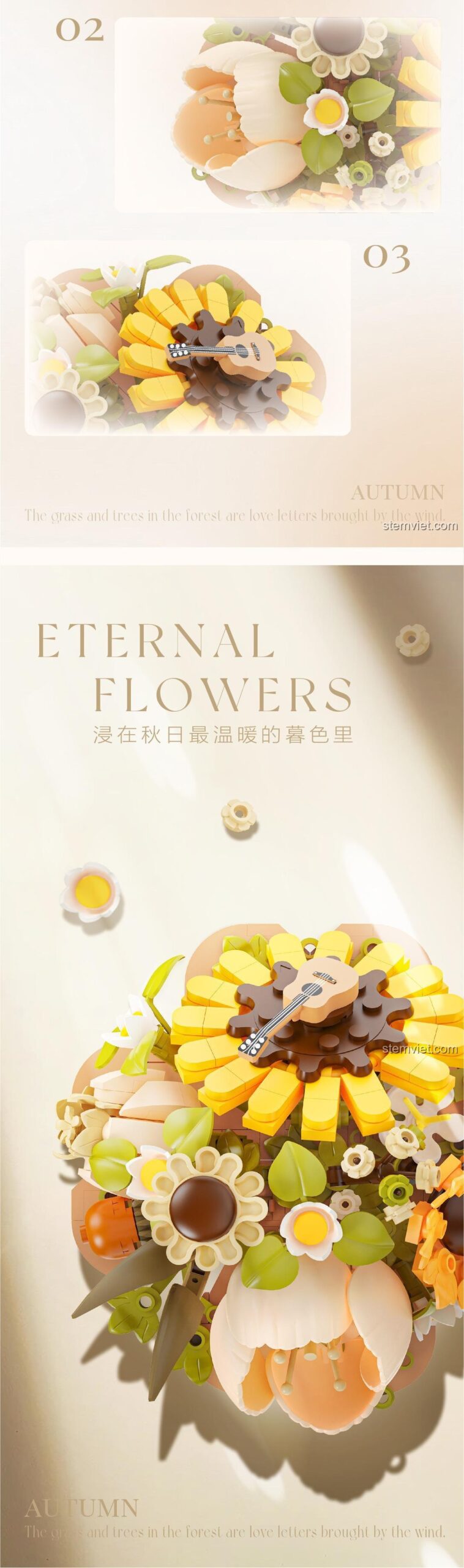 Bó hoa hướng dương Yes! Brick 2160, đồ chơi mô hình Bó hoa hướng dương với sắc hoa vĩnh cửu, phù hợp trang trí.