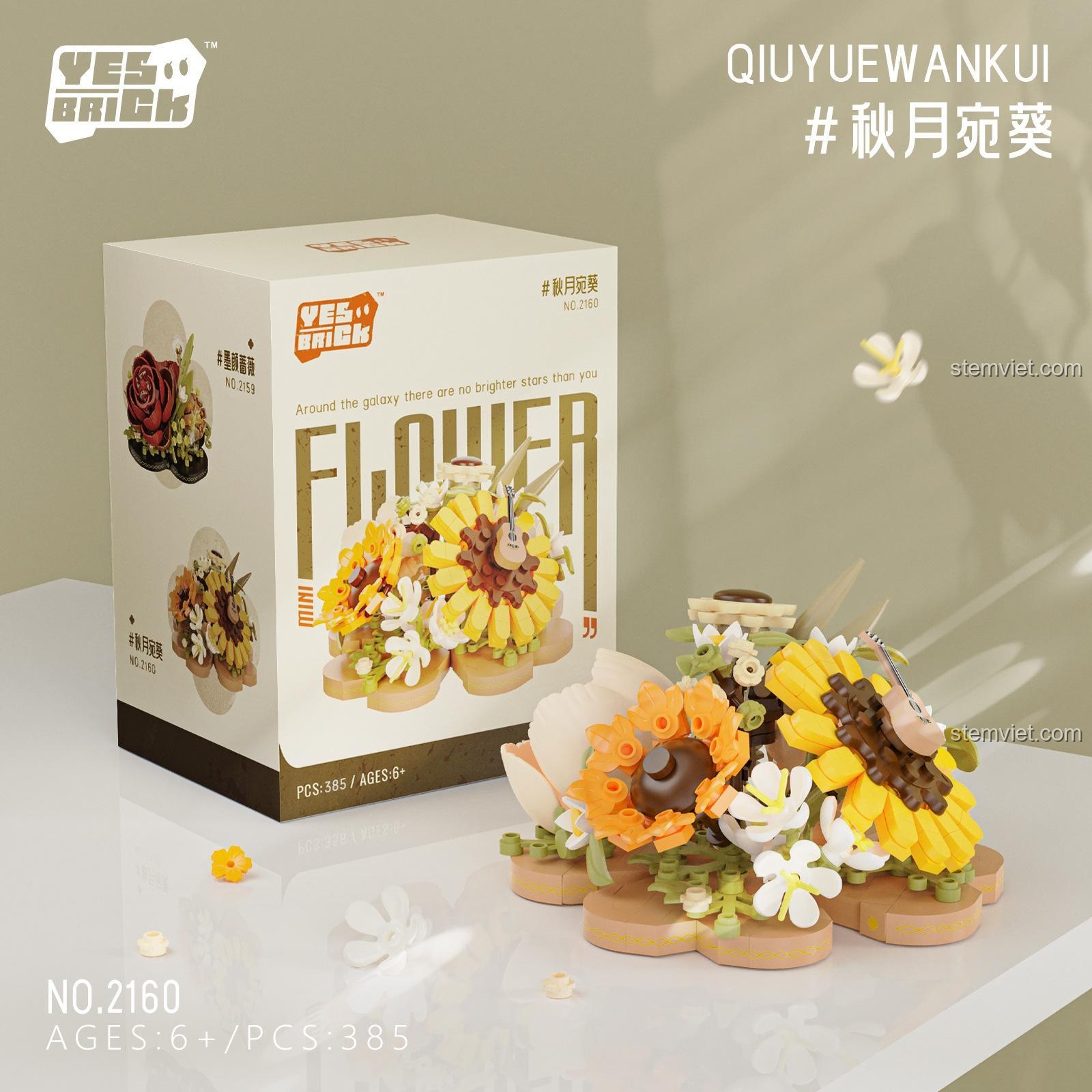 Hộp bộ lắp ghép Bó hoa hướng dương Yes! Brick 2160, đồ chơi mô hình Yes! Brick chất lượng cao cho bé gái 6 tuổi.