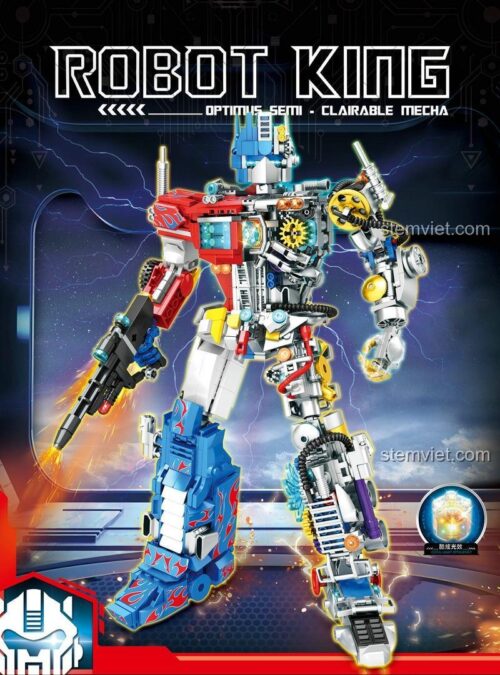 Poster quảng cáo cho đồ chơi mô hình YMI 6066, làm nổi bật thiết kế Optimus Prime Bán Cơ Khí với các chi tiết máy móc tinh xảo.