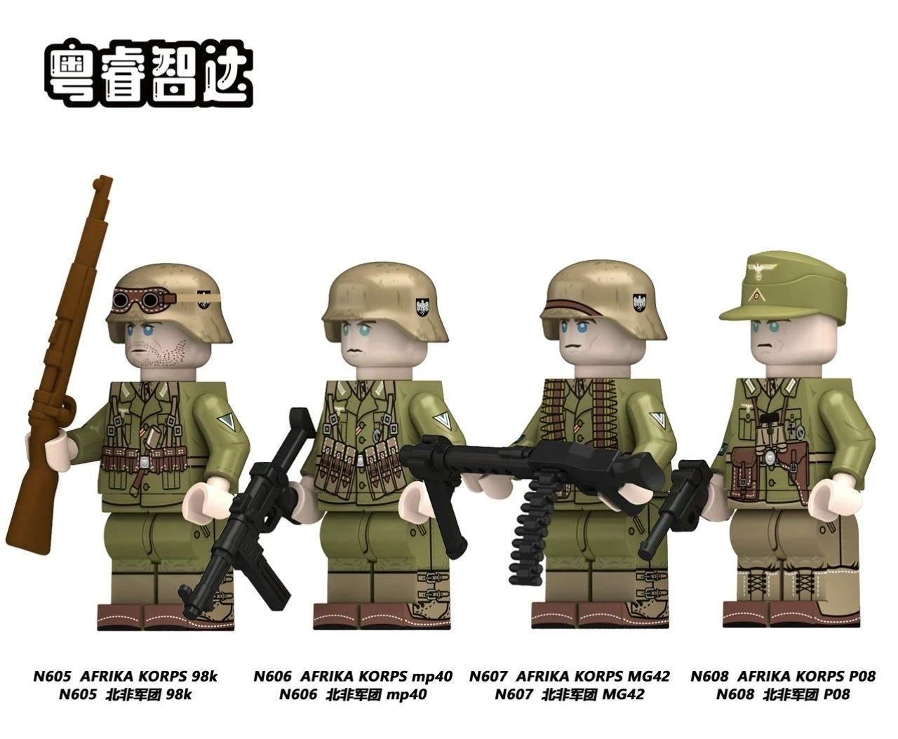 Bộ đồ chơi Minifigure lính Bắc Phi Yu Rui Zhi Da N608, tái hiện chân thực lính Quân Đoàn Afrika Korps Thế chiến II, chi tiết sắc nét, phù hợp bé trai 8 tuổi, giá tốt.