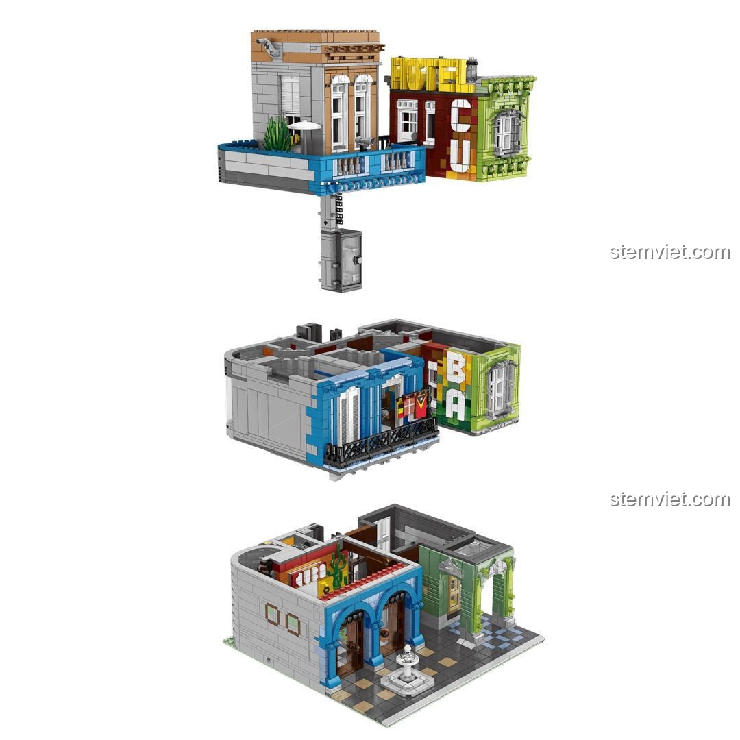 Thiết kế module tách tầng của bộ lắp ráp Khách sạn góc phố 00956, dễ dàng khám phá nội thất.