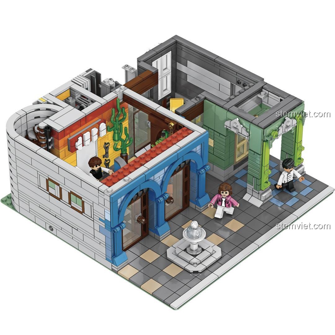 Nội thất chi tiết tầng trệt của đồ chơi xây dựng Khách sạn Cuba Zhegao, bao gồm sảnh và đài phun nước.