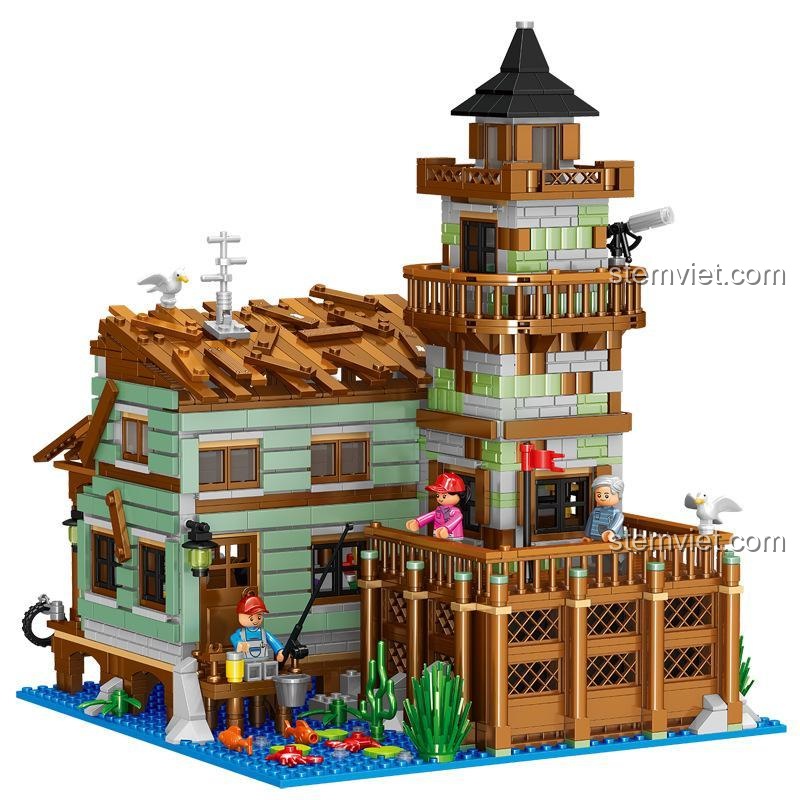 Cận cảnh các chi tiết trang trí bên ngoài của bộ xếp hình 00981, bao gồm mỏ neo, móc câu và chú chó.