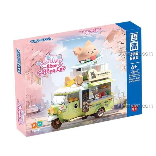 Hộp bộ lắp ghép Xe cà phê mèo ZHEGAO 663005, đồ chơi xếp hình Xe cà phê hình mèo cho bé gái 6 tuổi, chất lượng cao.
