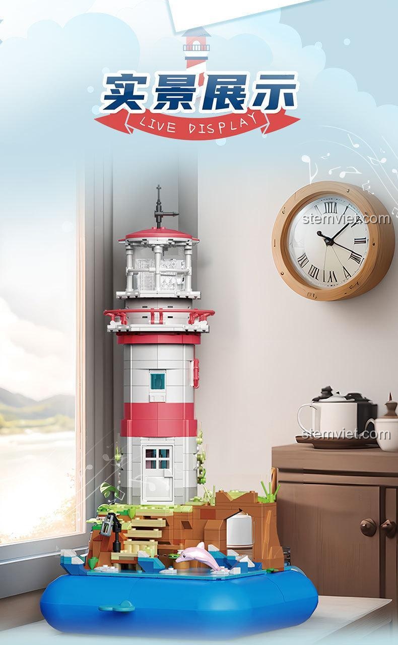 Mô hình Ngọn hải đăng trên đảo 663007 được trưng bày trên bàn làm vật trang trí đẹp mắt.