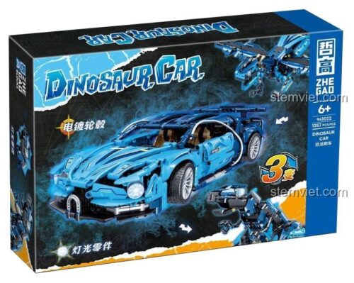 Mô hình khủng long T-Rex máy từ bộ lắp ráp ZHEGAO 941022 Xe Đua Khủng Long, một món đồ chơi sáng tạo cho con trai 6 tuổi.
