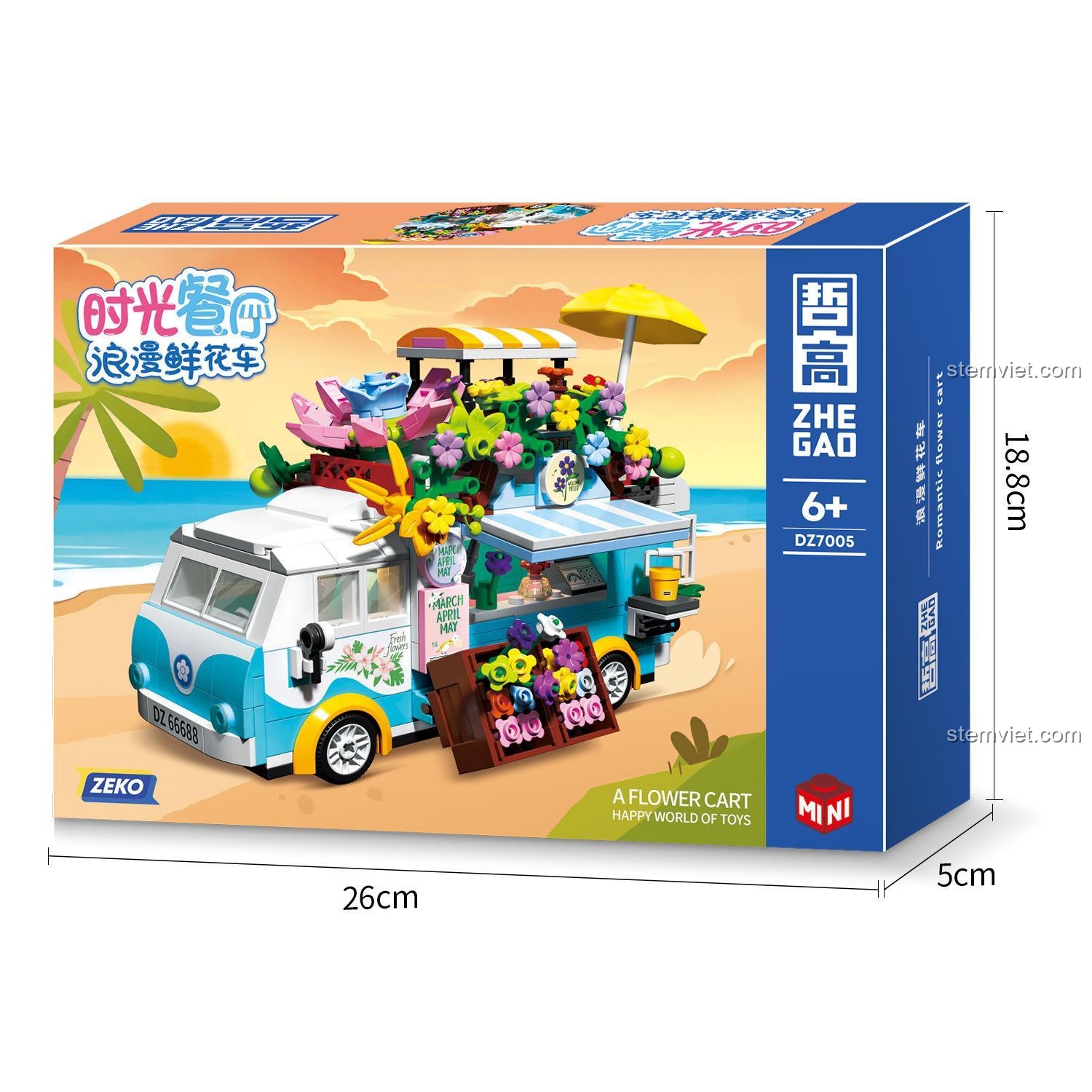 Hộp sản phẩm đồ chơi mô hình ZHEGAO 7005 Xe Tải Bán Hoa, quà tặng lý tưởng cho bé gái.