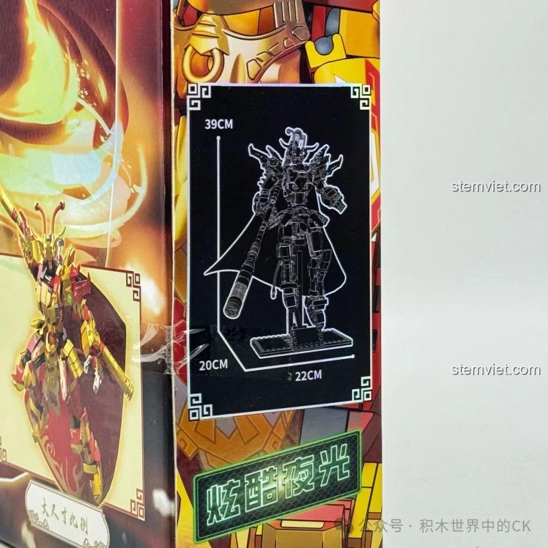 Thông số kích thước mô hình Mỹ Hầu Vương Cơ Giáp ZHEGAO GZ2027 trên hộp. Trải nghiệm ZHEGAO 27 Mỹ Hầu Vương Cơ Giáp Tề Thiên Đại Thánh.