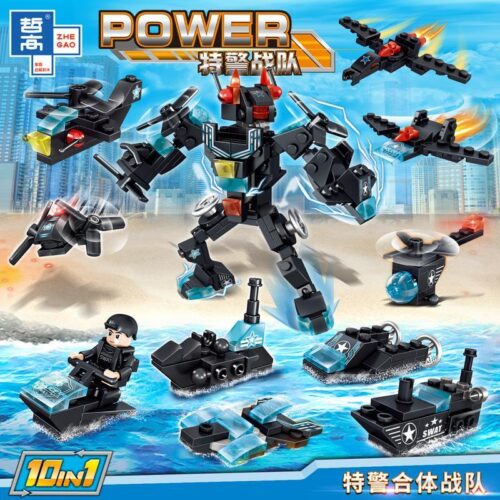 Bộ lắp ráp Robot hợp thể SWAT ZHEGAO QL0255 cho bé trai 6 tuổi, đồ chơi xếp hình Mecha cảnh sát đặc nhiệm giá rẻ.