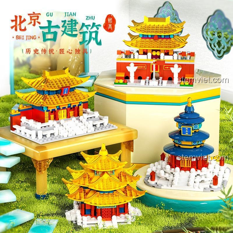 Trưng bày bộ lắp ráp ZHEGAO QL0974 Kiến trúc cổ Bắc Kinh, món đồ chơi giáo dục sáng tạo.