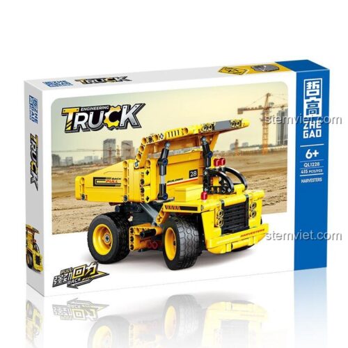 Hộp đồ chơi xếp hình ZHEGAO QL1228 xe tải mỏ, 415 chi tiết, phù hợp làm quà tặng cho bé trai.