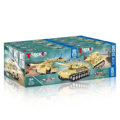 Hộp sản phẩm bộ lắp ráp xe tăng hợp thể ZHEGAO QL2134 cho bé trai 6 tuổi.