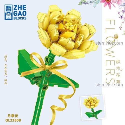 Bộ lắp ghép Hoa hồng vàng ZHEGAO QL2350B, mô hình hoa hồng lắp ráp màu hồng, đồ chơi xếp hình cho bé gái 6 tuổi, quà tặng ý nghĩa giá tốt