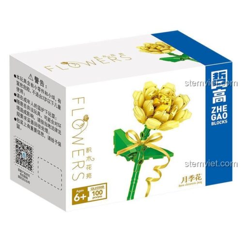 Đồ chơi mô hình Hoa hồng vàng ZHEGAO QL2350B, bộ lắp ghép hoa hồng vàng, mô hình hoa hồng trang trí, đồ chơi cho bé gái 6 tuổi