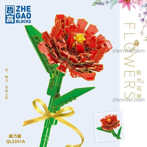 ZHEGAO QL2351A bộ lắp ghép Hoa Cẩm Chướng, mô hình hoa lắp ghép 97 mảnh, sắc hoa vĩnh cửu, quà tặng tinh tế cho con gái